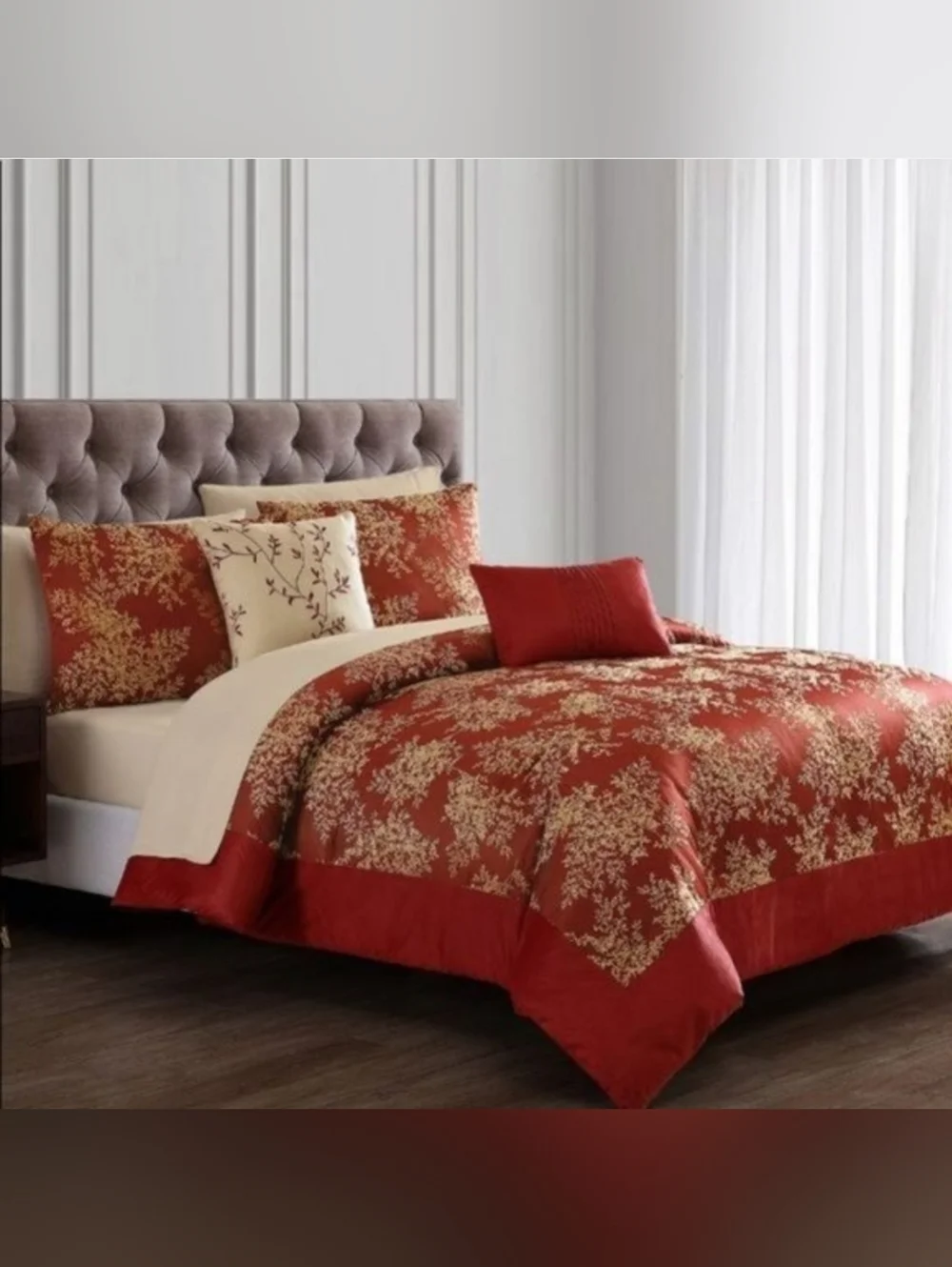 Pagoda Floral 9-pc King Comforter Set RED/GOLD